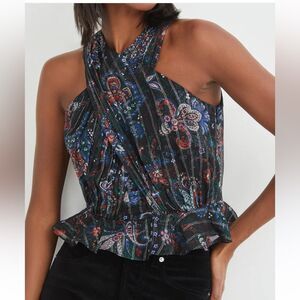 NWT Veronica Beard sz 6 Kailani metallic floral top silk paisley
